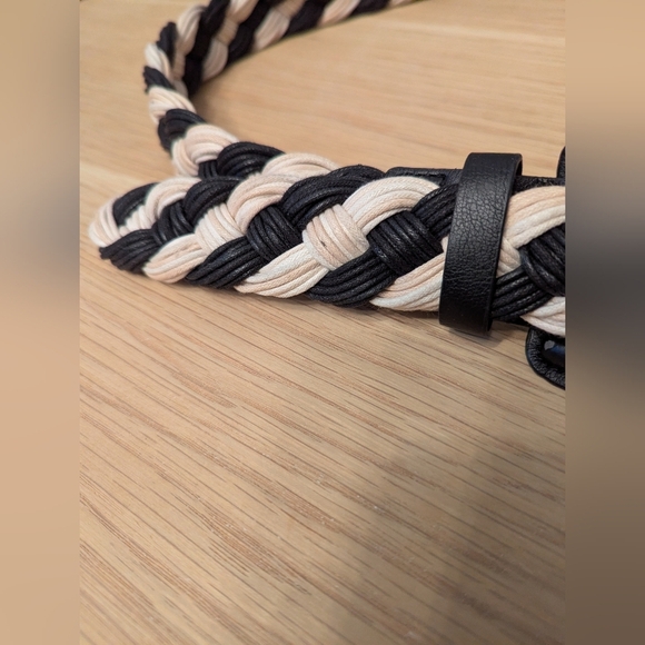 Women's Black & Cream Braided Fabric Belt That Fits Many Sizes - Picture 6 of 13